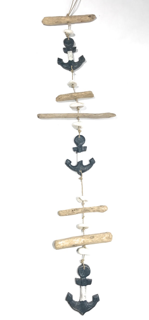 Driftwood Garland Anchor w/ White Stone 40" Blue | #lis31011100b Driftwood Garland Anchor w/ White Stone 40" Blue | #lis31011100b